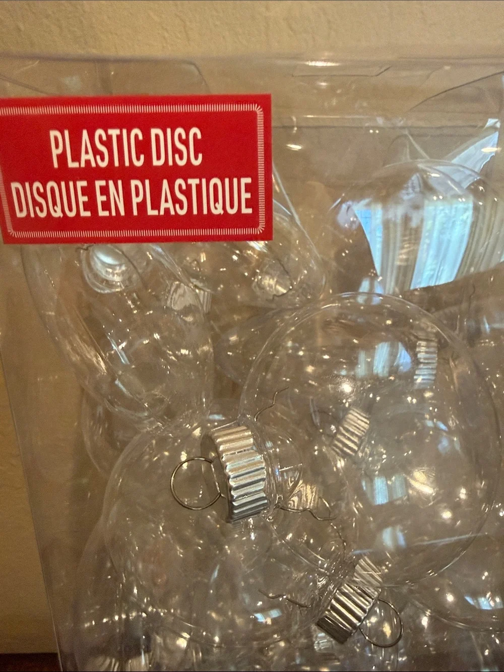 Make Market Clear Disc Plastic Christmas Ornaments 25 Pack 80mm Silver Tops
